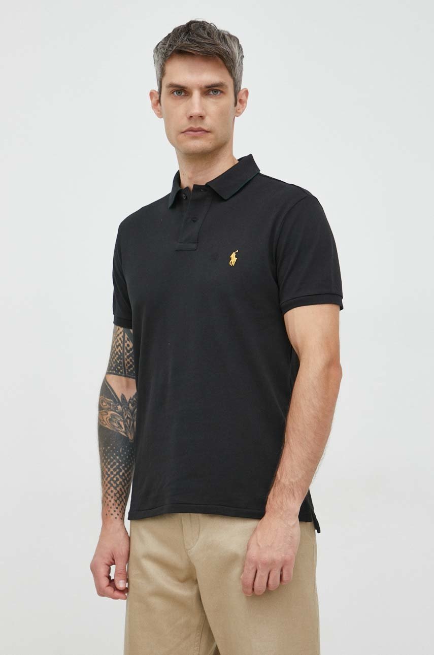 

Бавовняне поло Polo Ralph Lauren колір чорний однотонний