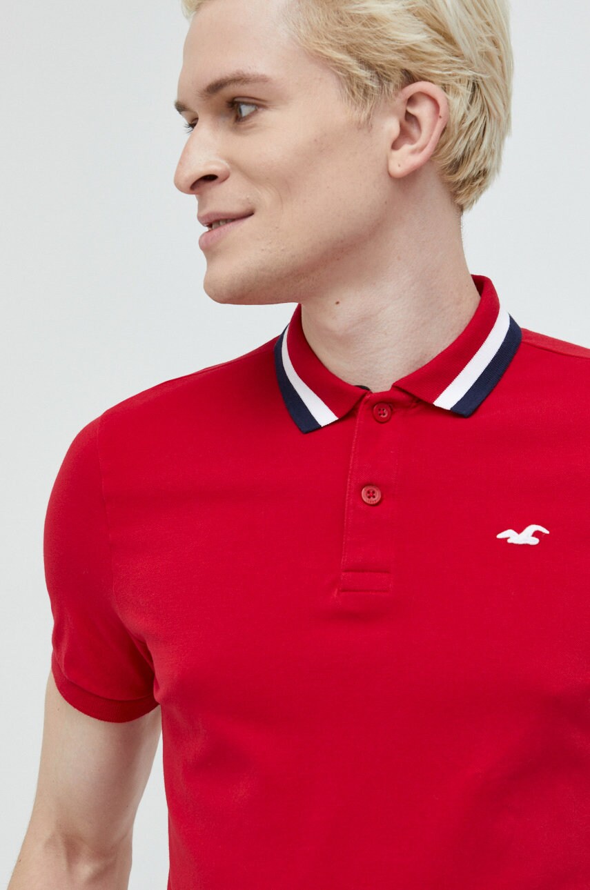 Hollister co. tricou polo barbati, culoarea rosu, neted