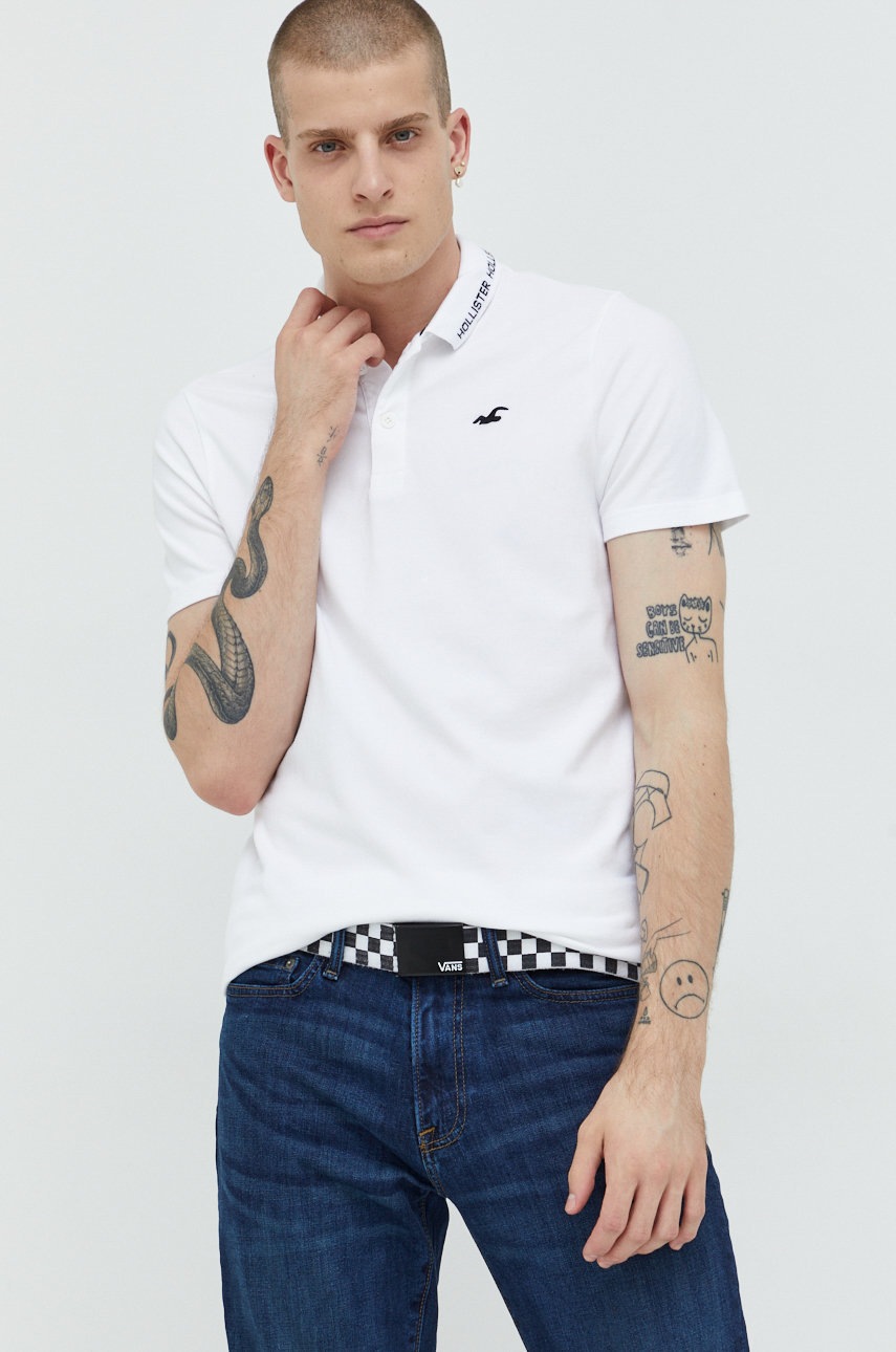 

Тениска с яка Hollister Co. в бяло с принт, Бял