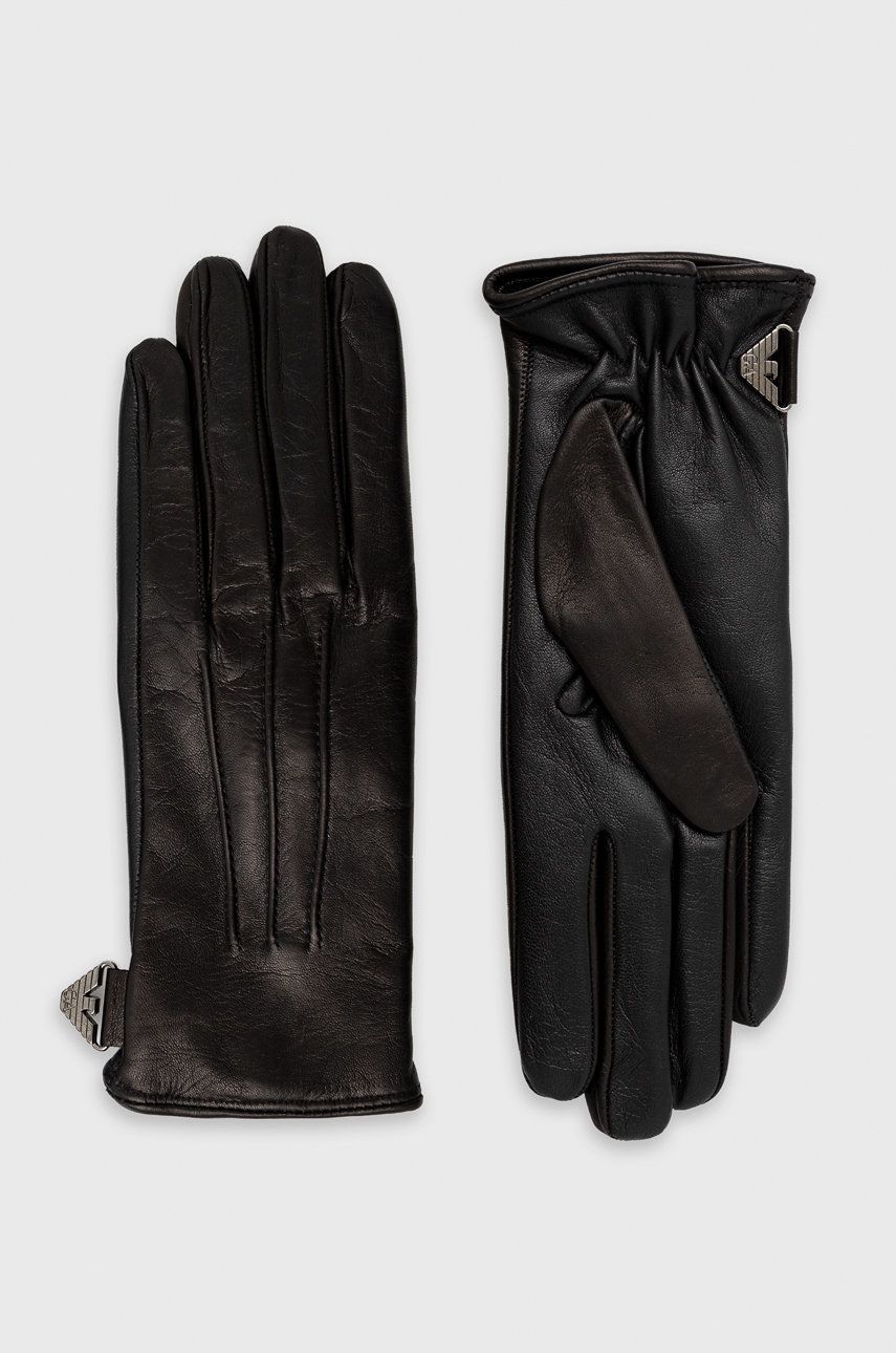 Emporio Armani rękawiczki skórzane damskie kolor czarny