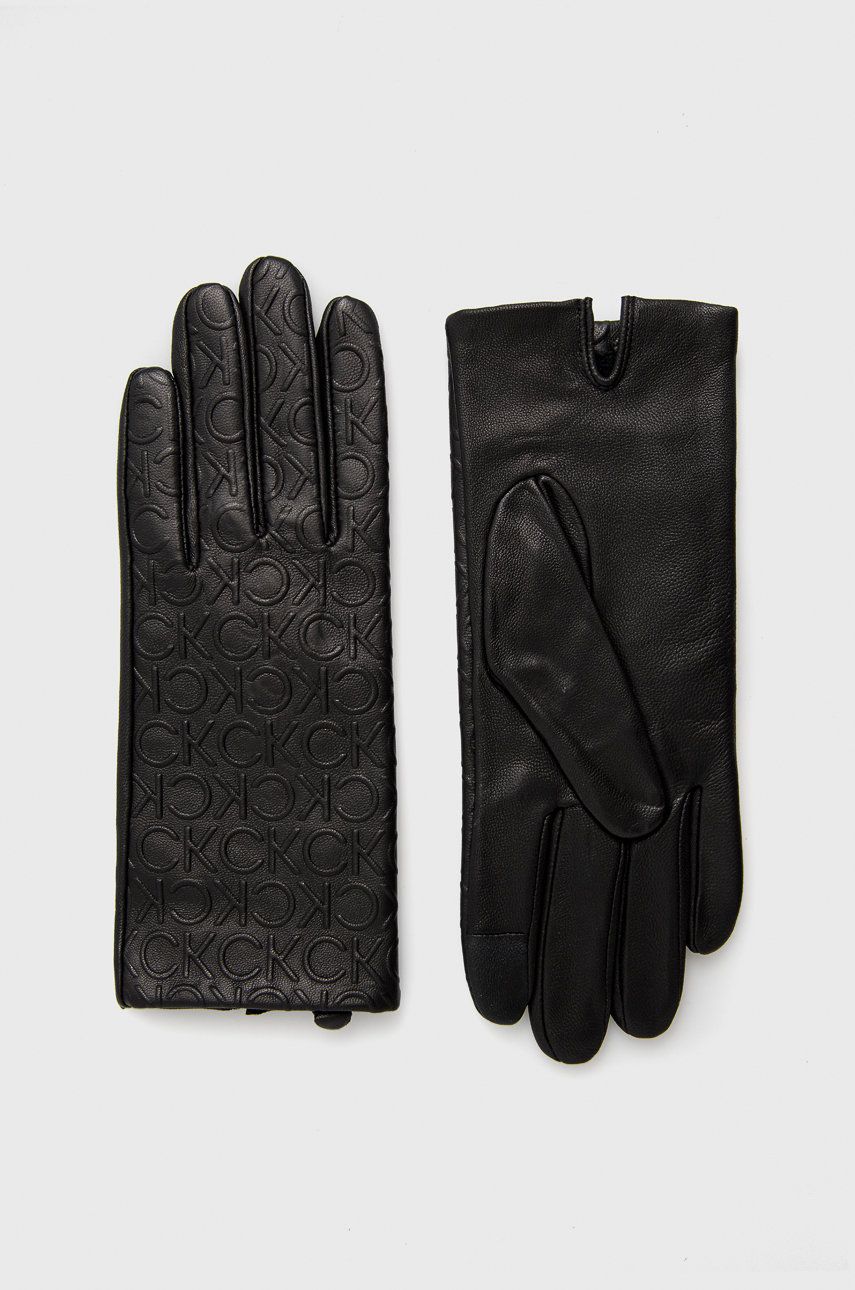 Calvin Klein rękawiczki skórzane damskie kolor czarny