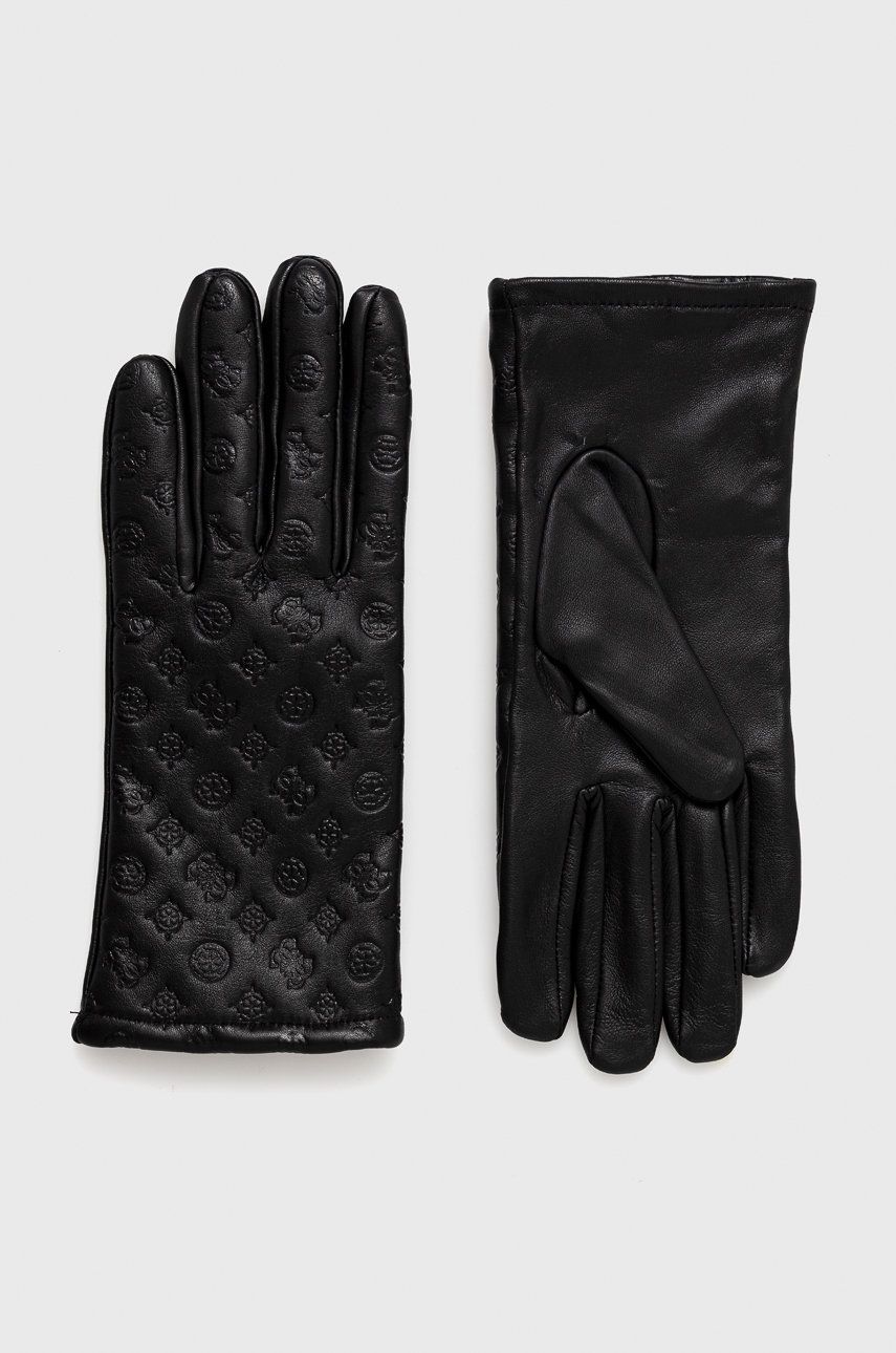 Guess rękawiczki skórzane damskie kolor czarny