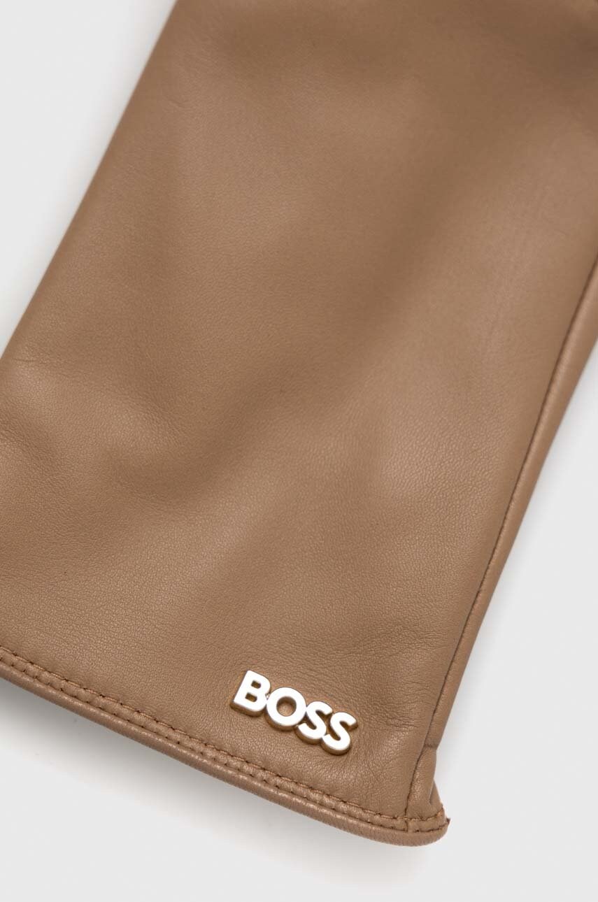 

Кожаные перчатки BOSS женские цвет бежевый