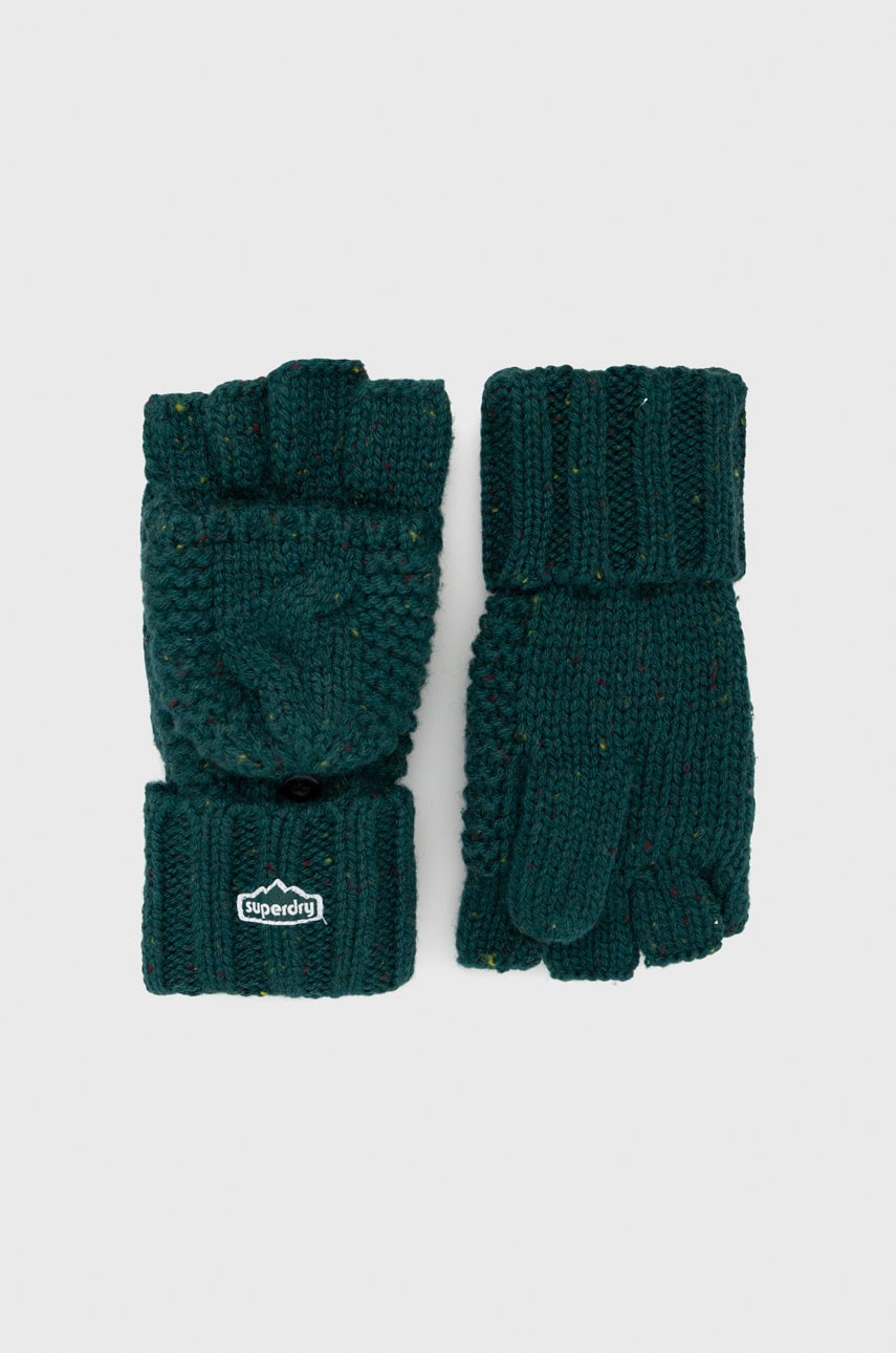 Superdry manusi din amestec de lana femei, culoarea verde
