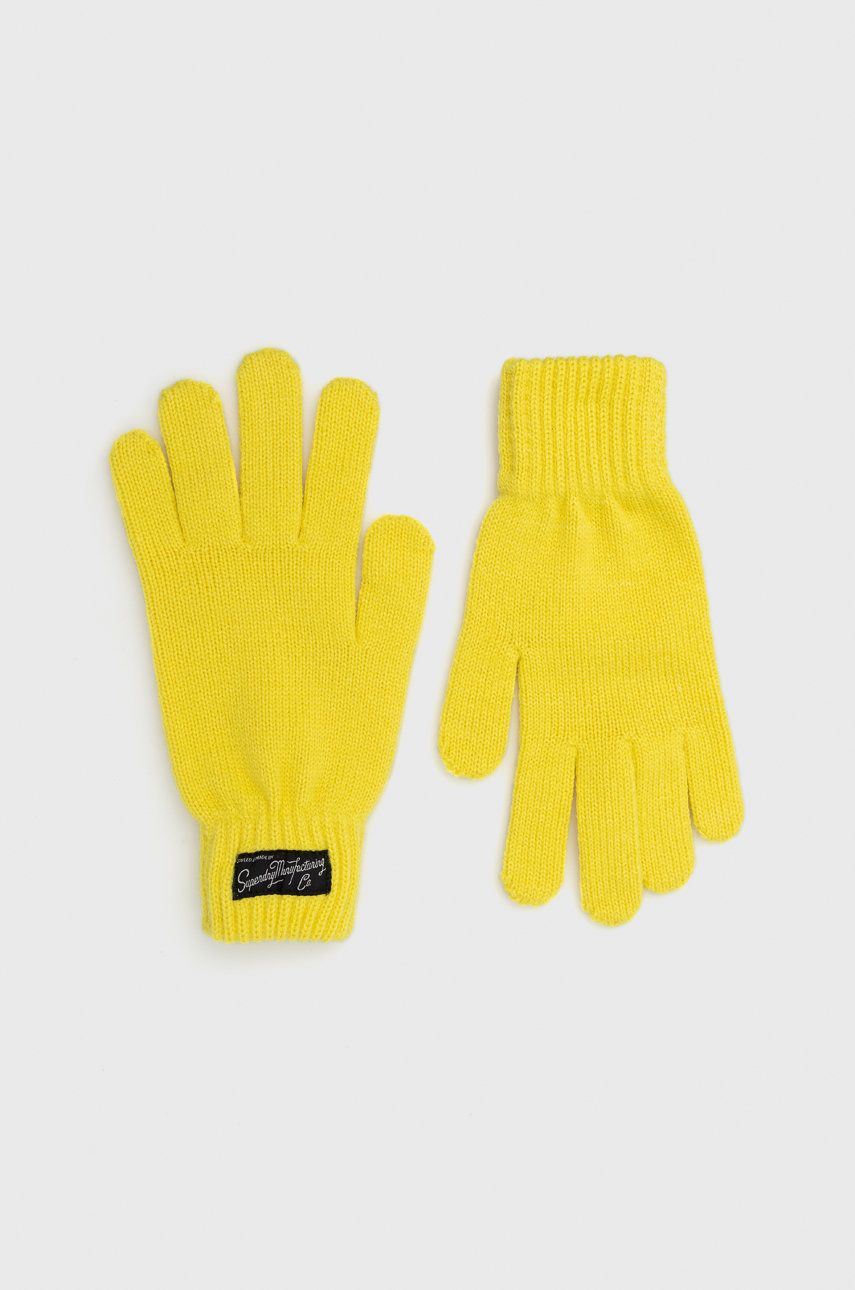 Superdry rękawiczki damskie kolor żółty