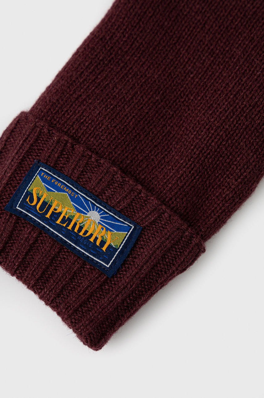 

Вовняні рукавички Superdry жіночі колір бордовий