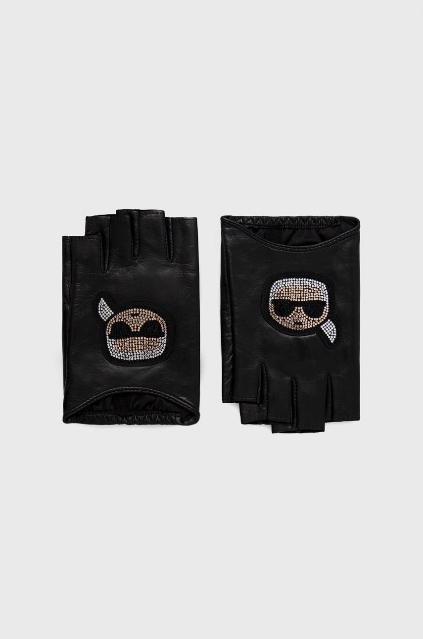 

Кожени ръкавици без пръсти Karl Lagerfeld в черно, Черен