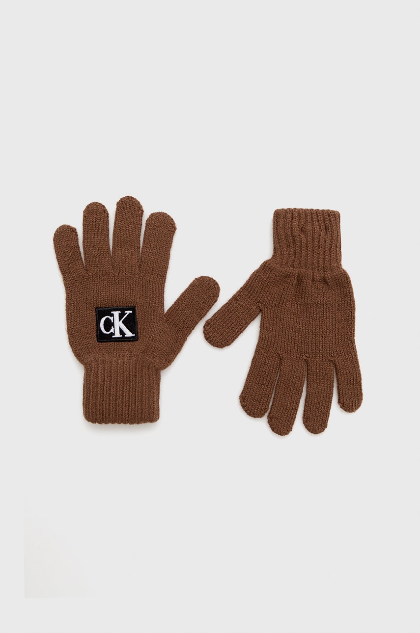 

Детски ръкавици Calvin Klein Jeans в кафяво, Кафяв