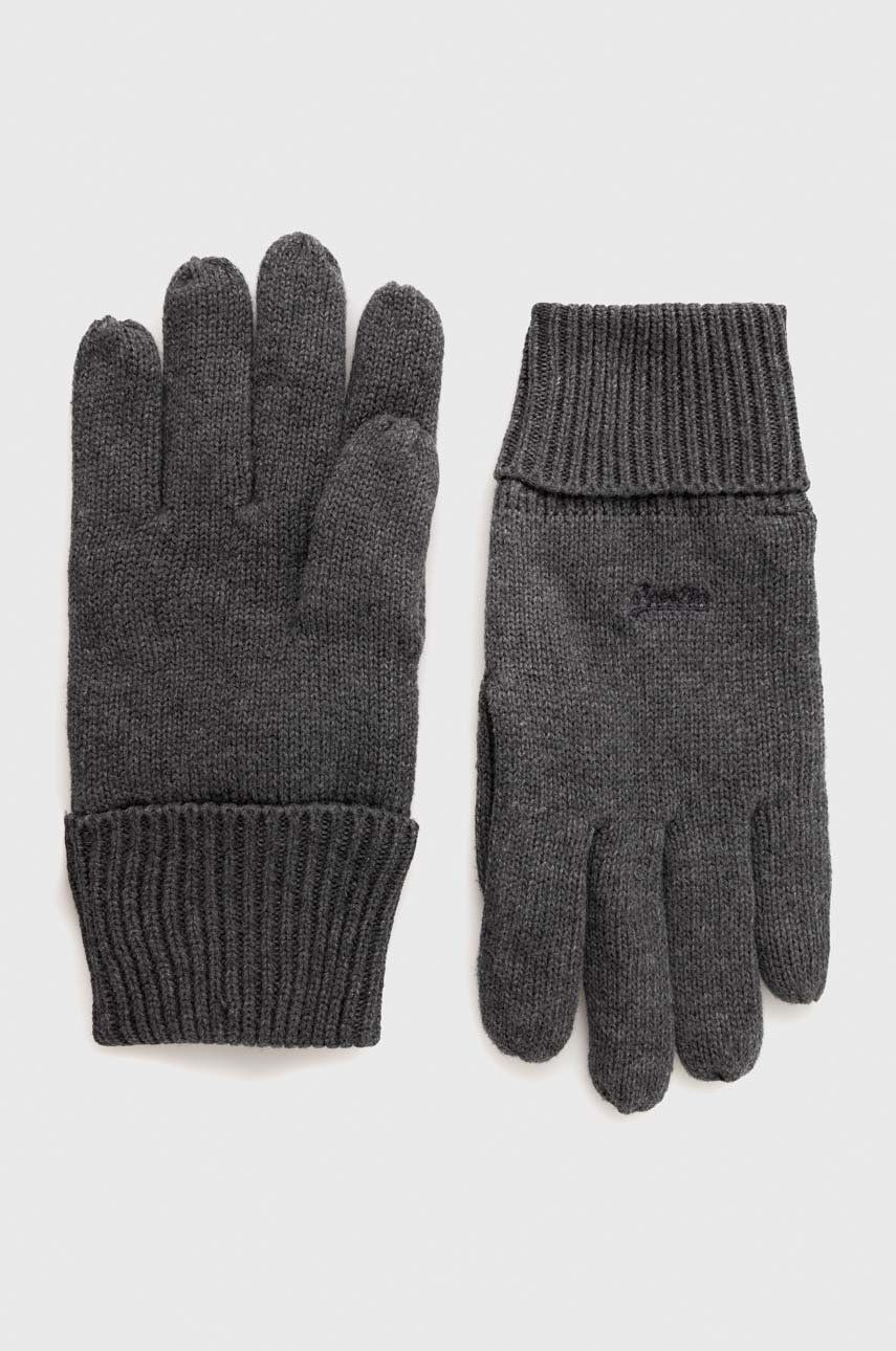 Levně Bavlněné rukavice Superdry pánské, šedá barva