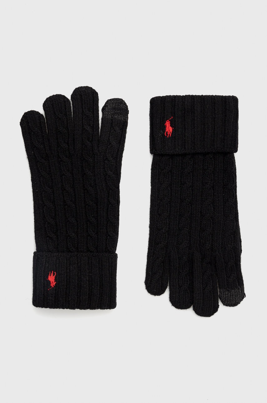 

Вълнени ръкавици Polo Ralph Lauren в черно, Черен
