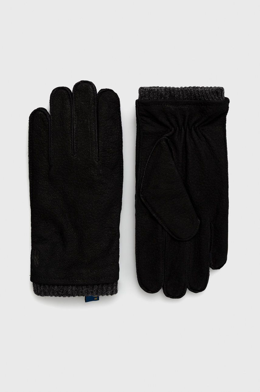 Semišové rukavice Polo Ralph Lauren pánské, černá barva - černá -  Hlavní materiál: 100% Kozí k