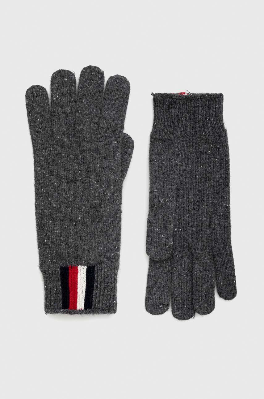 Vlněné rukavice Tommy Hilfiger pánské, šedá barva - šedá -  57 % Vlna