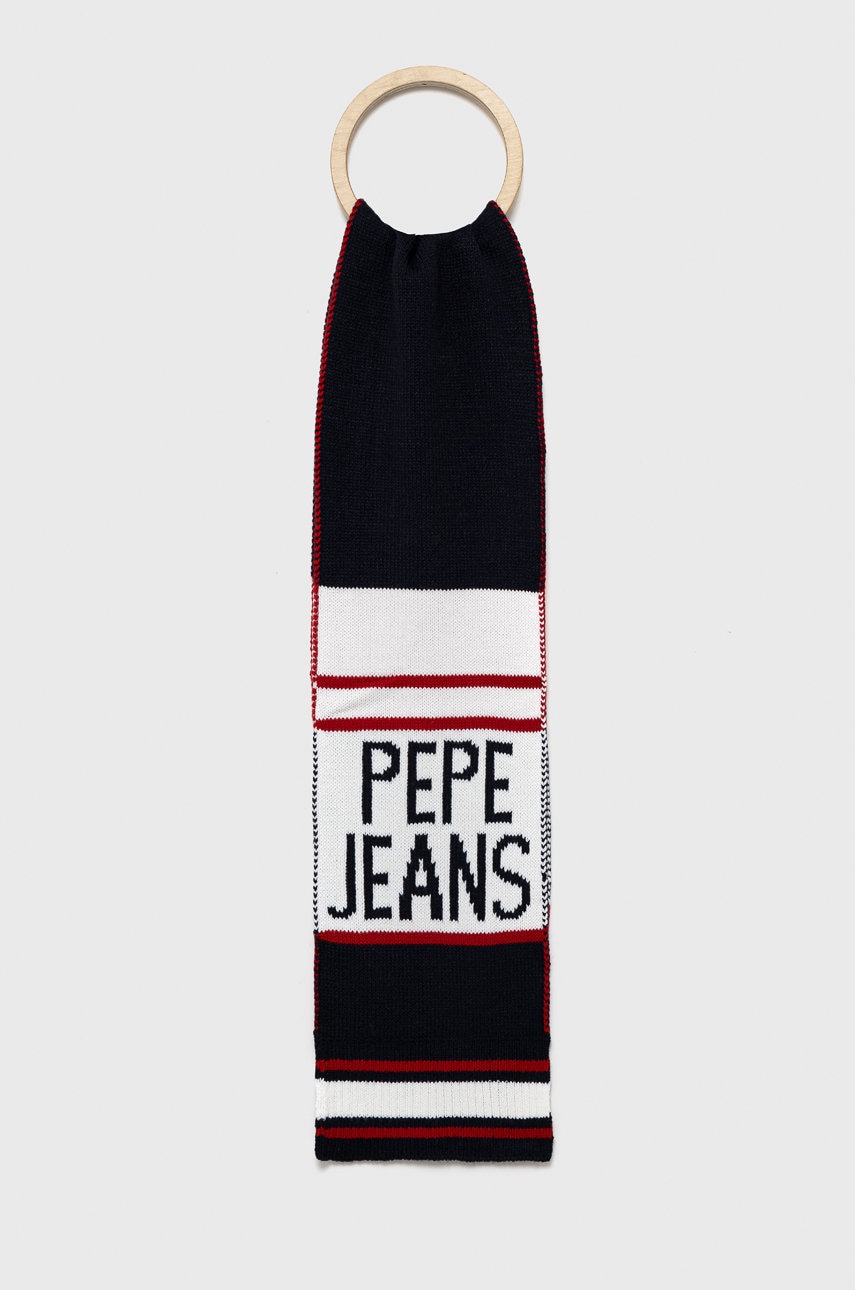 Pepe Jeans fular culoarea albastru marin, modelator