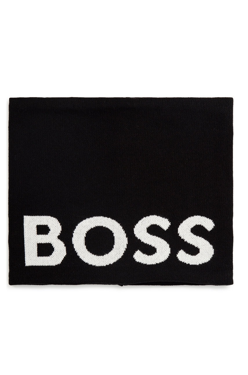 

Детски кръгъл шал BOSS в черно с принт, Черен