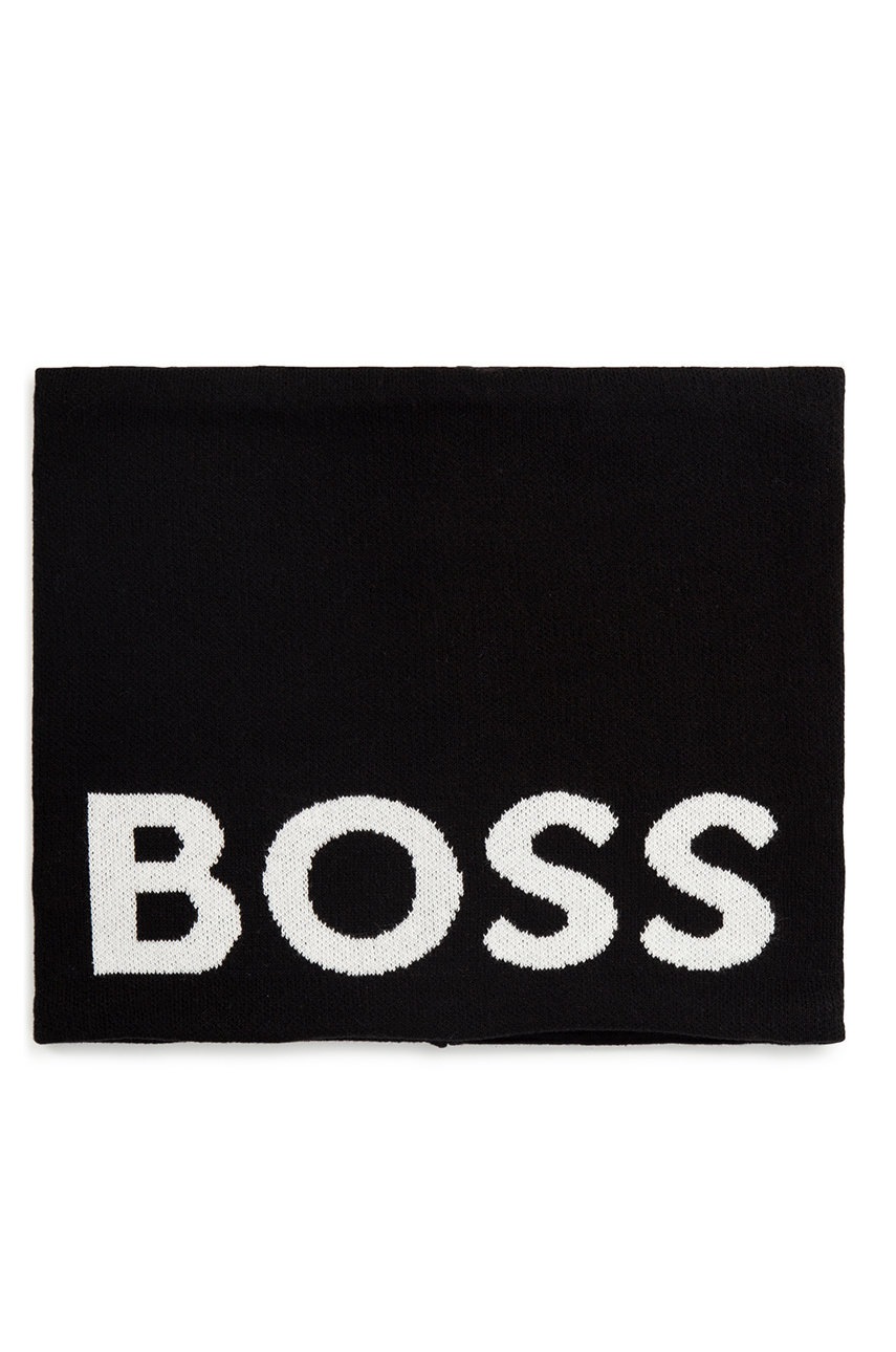 

Детски кръгъл шал BOSS в черно с принт, Черен