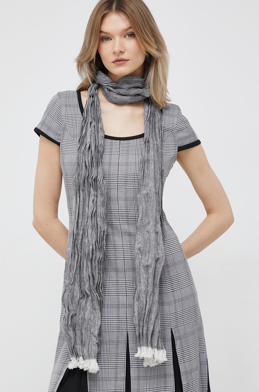 Dkny șal din amestec de in culoarea gri, melanj