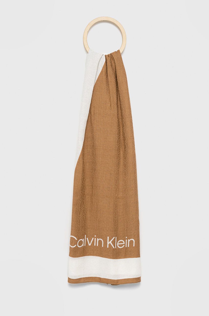 Calvin Klein chusta damska kolor beżowy wzorzysta