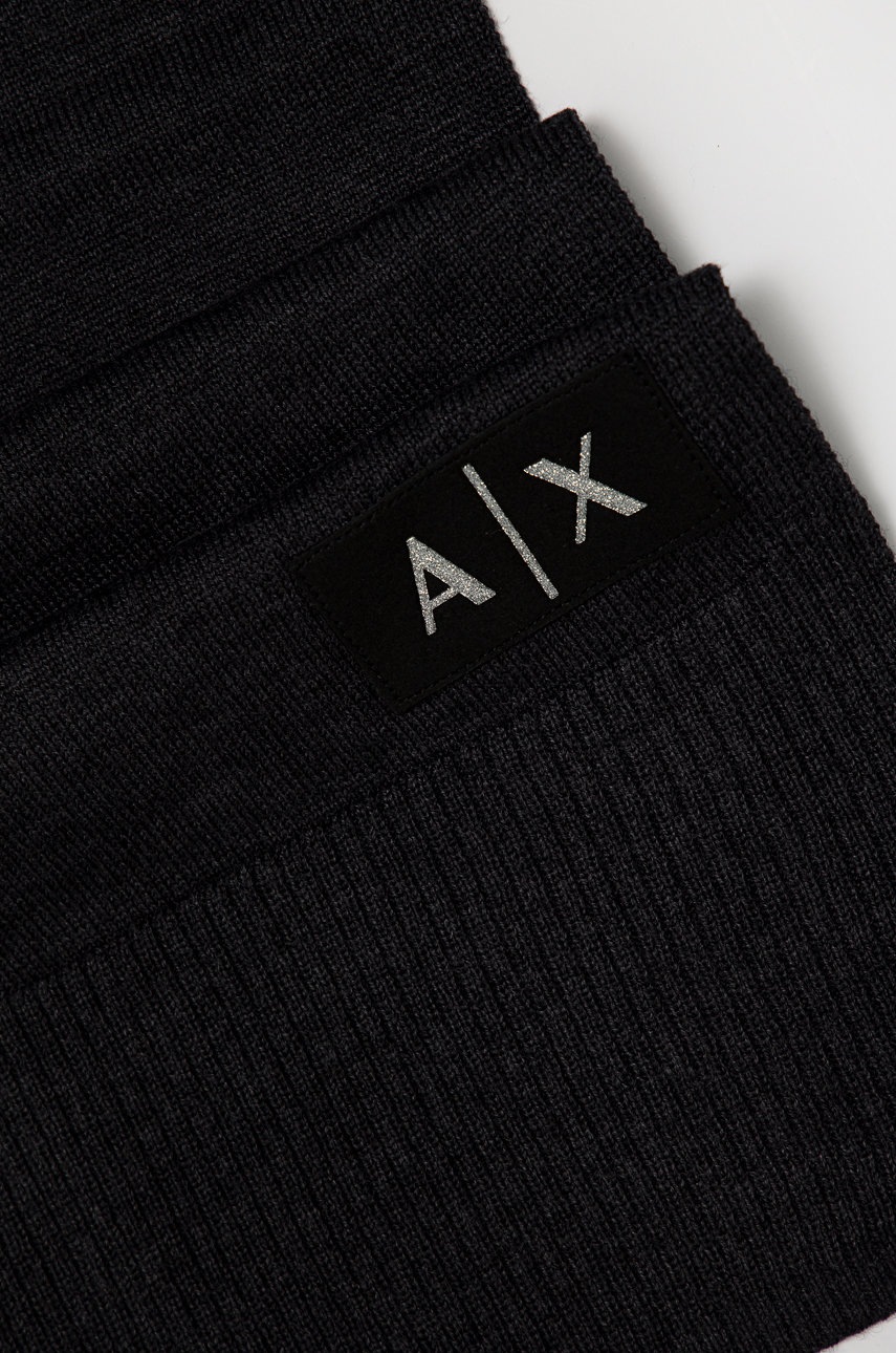 

Шерстяной шарф Armani Exchange цвет серый с аппликацией