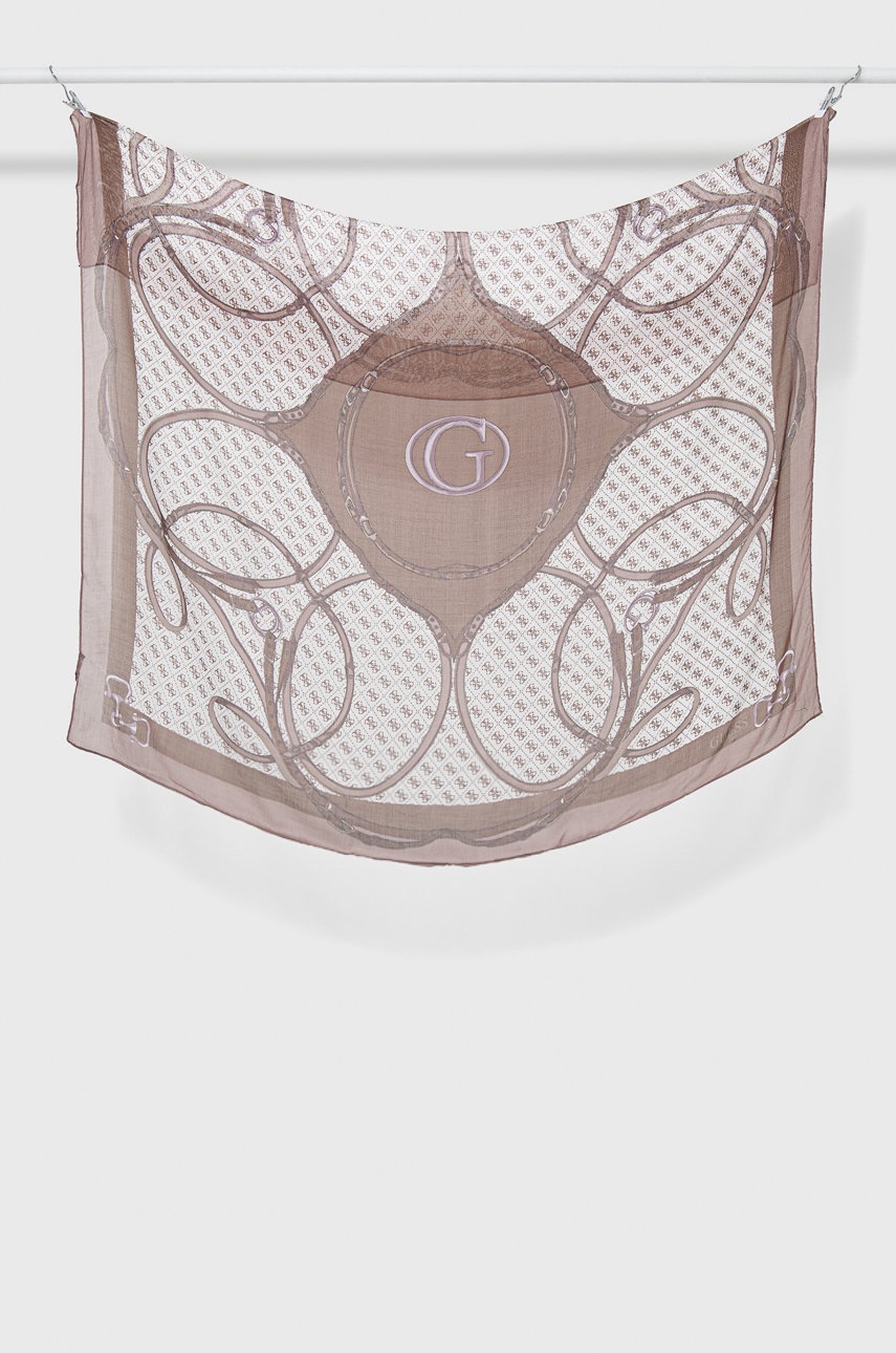 

Тънък шал Guess в кафяво с десен, Кафяв