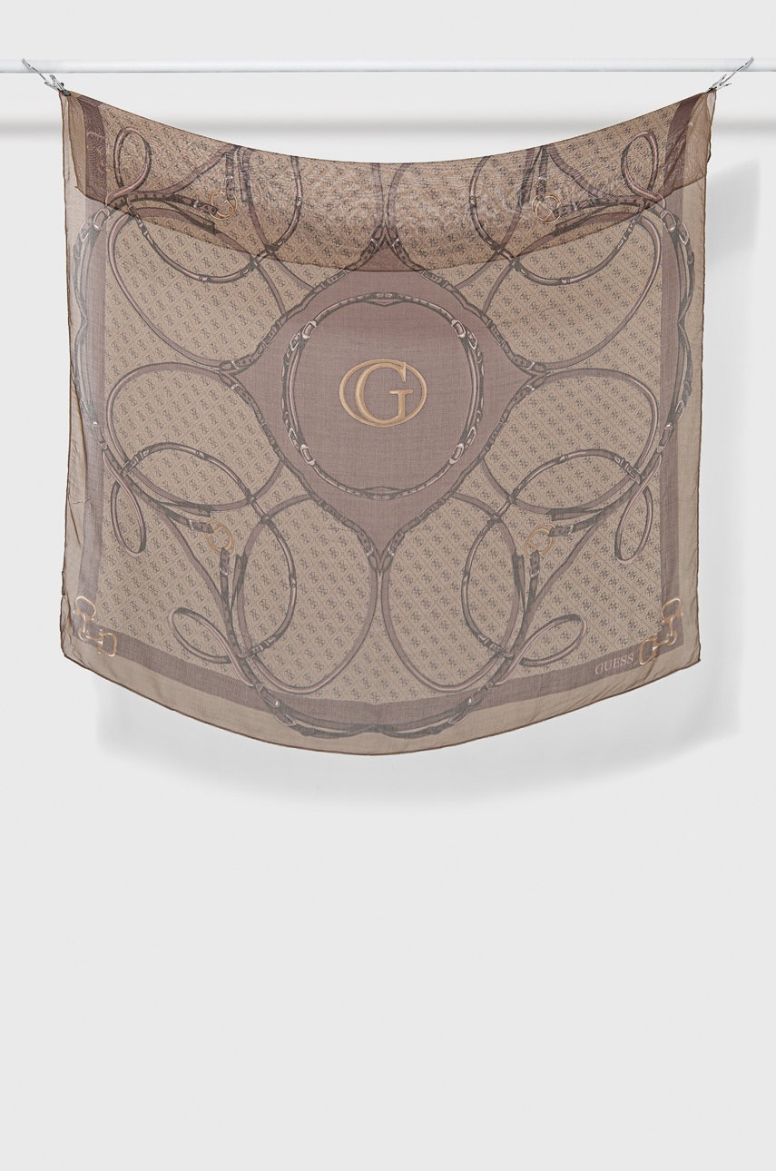 

Тънък шал Guess в кафяво с десен, Кафяв
