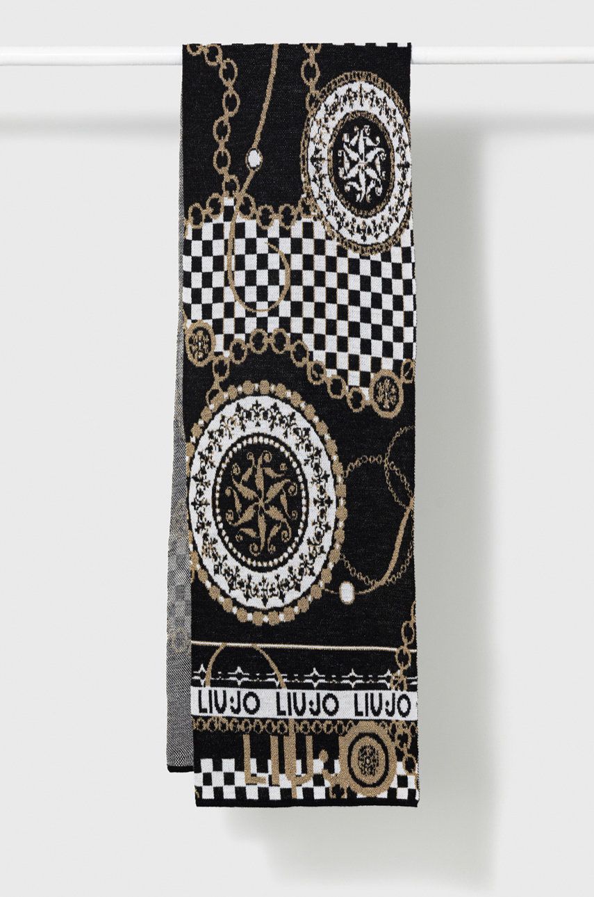 Liu Jo szalik z domieszką wełny kolor czarny wzorzysty