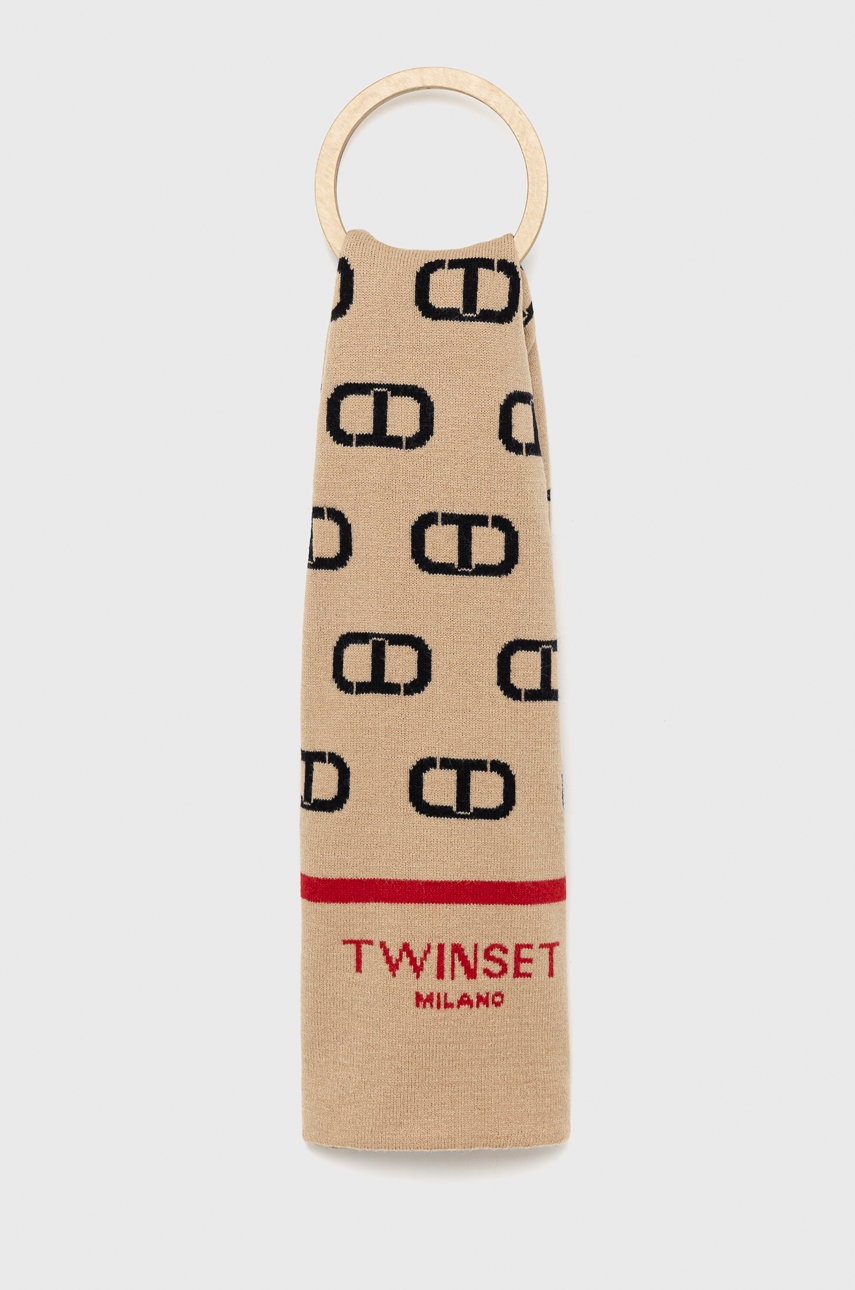 

Шал Twinset дамски в бежово с десен, Бежов