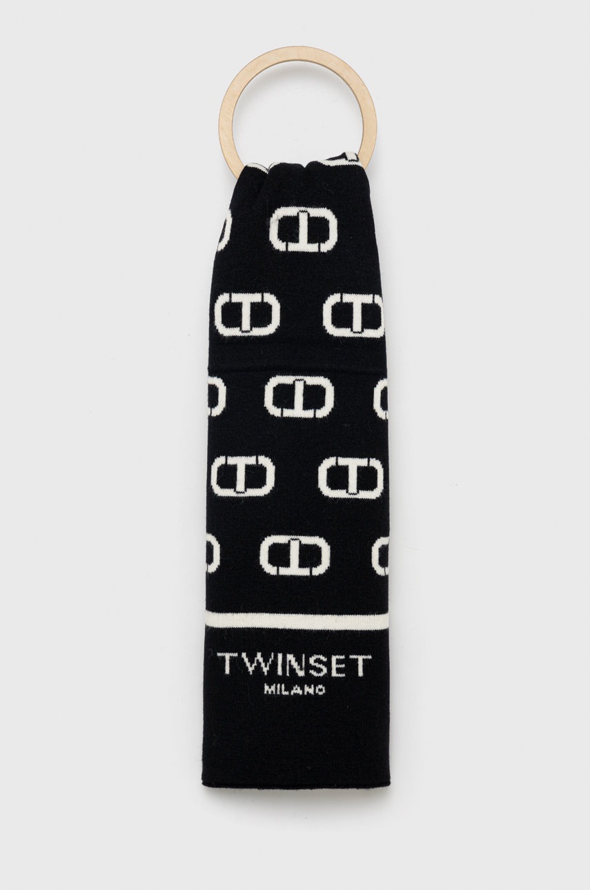 

Шал Twinset дамски в черно с десен, Черен