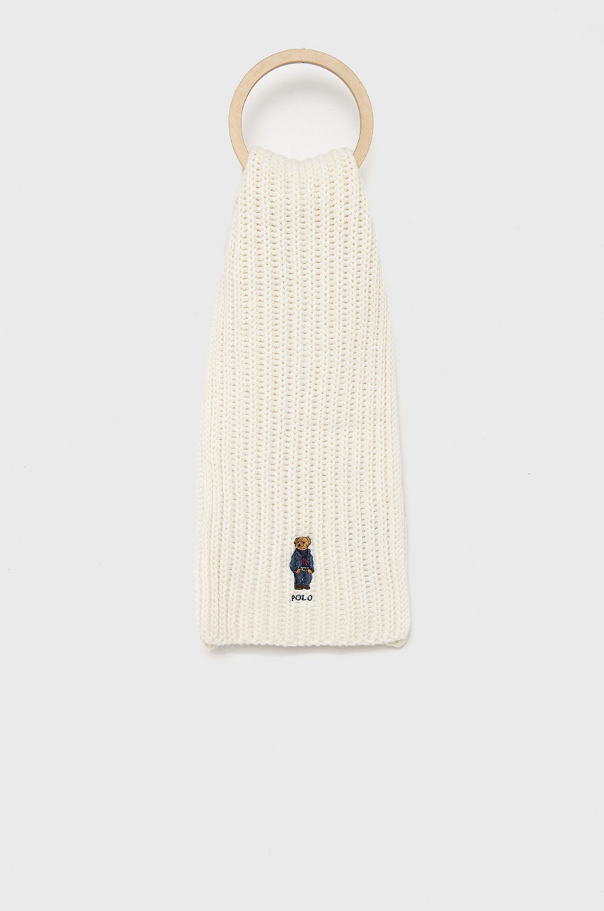 

Шал с вълна Polo Ralph Lauren в бяло с апликация, Бял