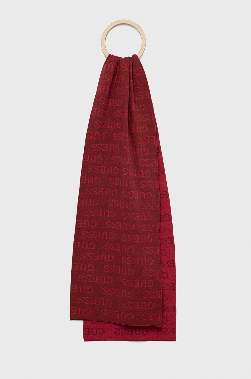 

Шал Guess дамски в бордо с десен