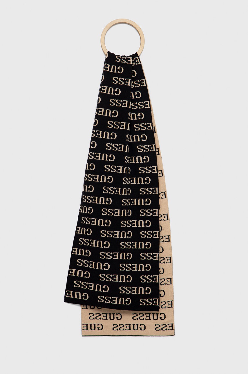 

Шал Guess дамски в черно с десен, Черен