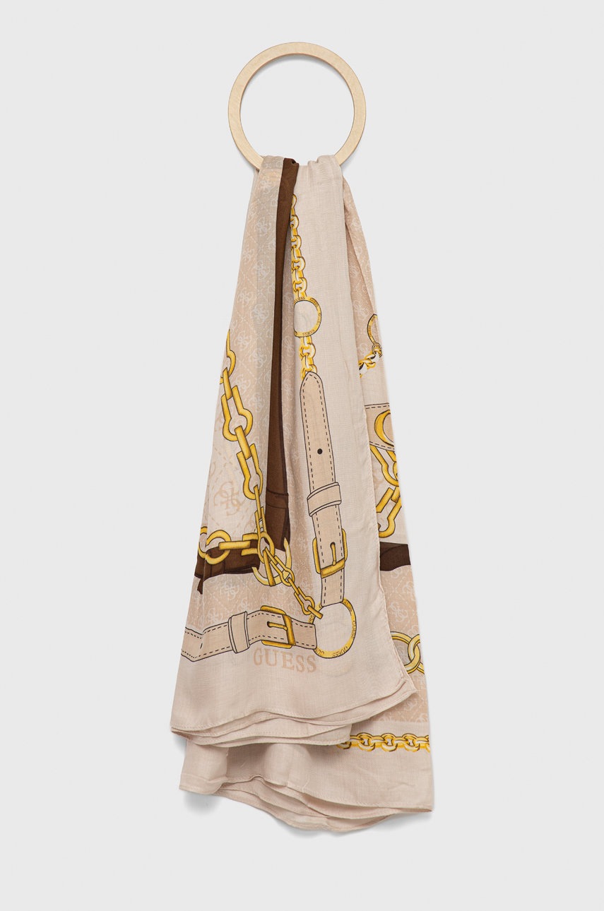 

Тънък шал Guess в бежово с десен, Бежов