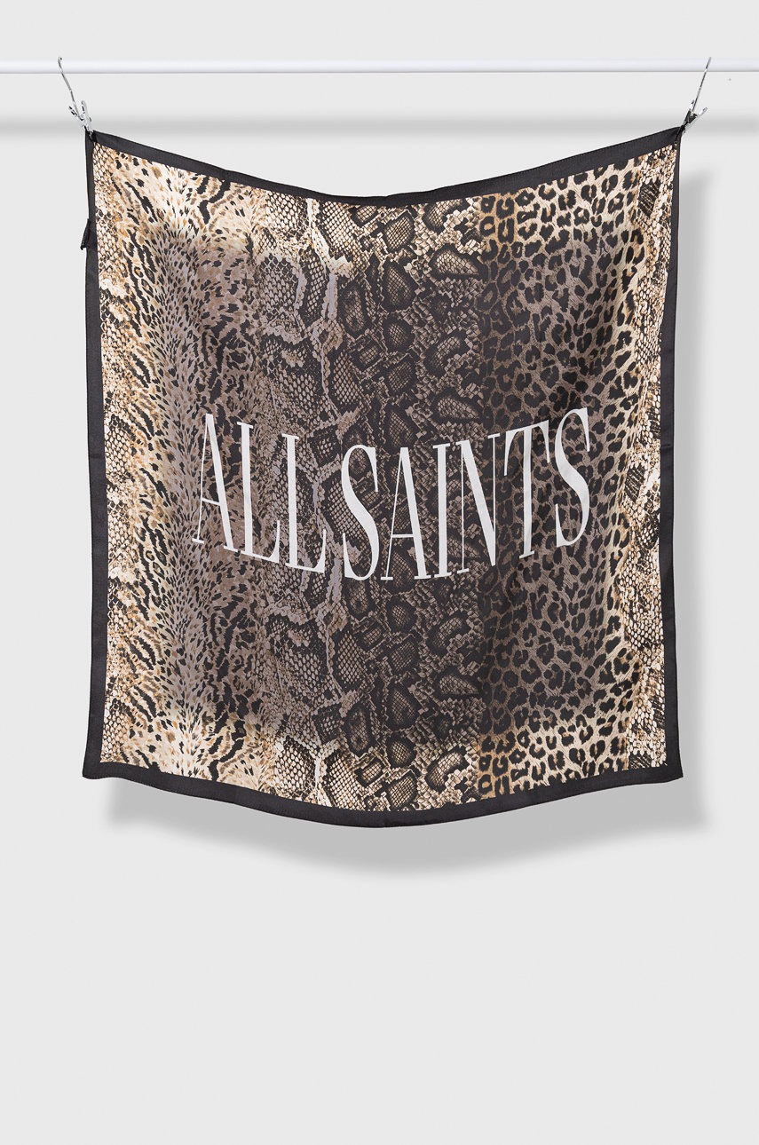 

Шовкова хустка AllSaints колір коричневий візерунок
