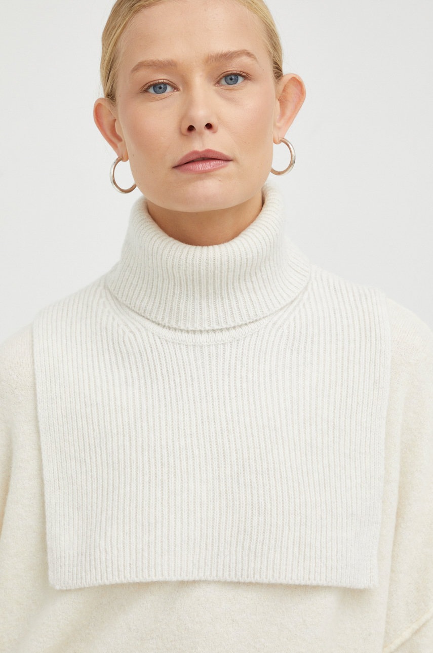 

Кръгъл шал от вълна Samsoe Samsoe в бежово с изчистен дизайн, Бежов