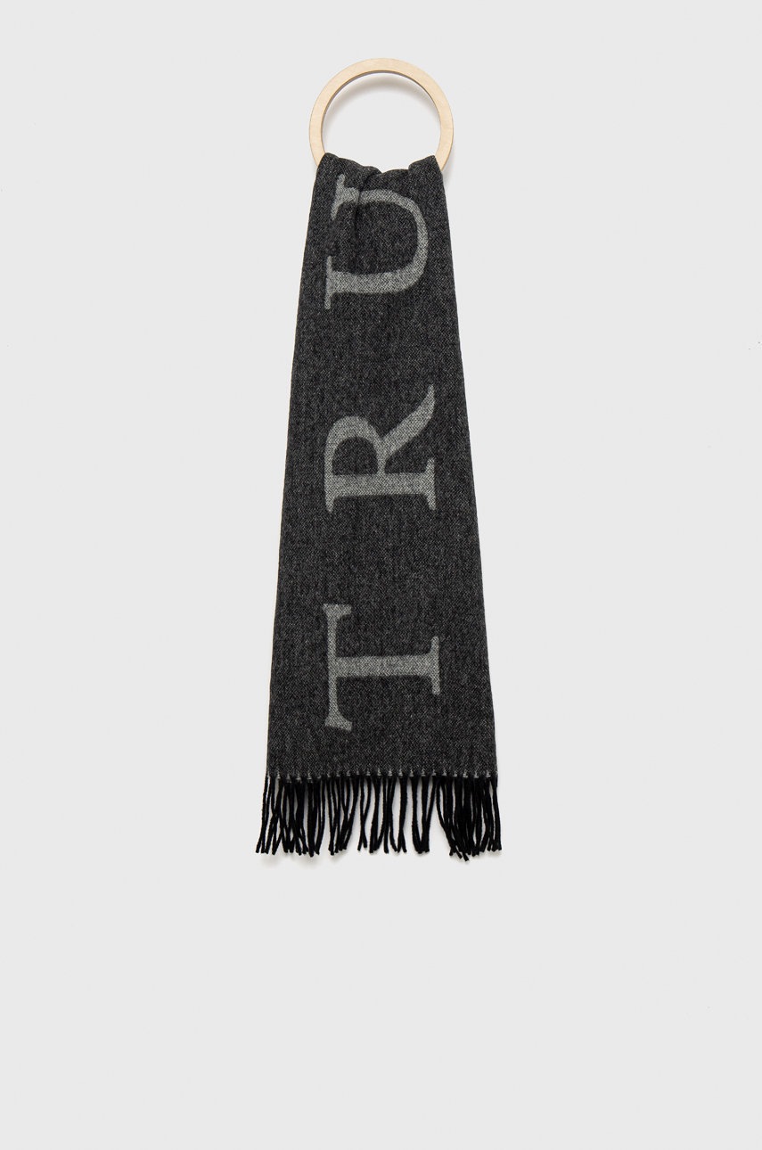 

Вълнен шал Trussardi в черно с десен, Черен