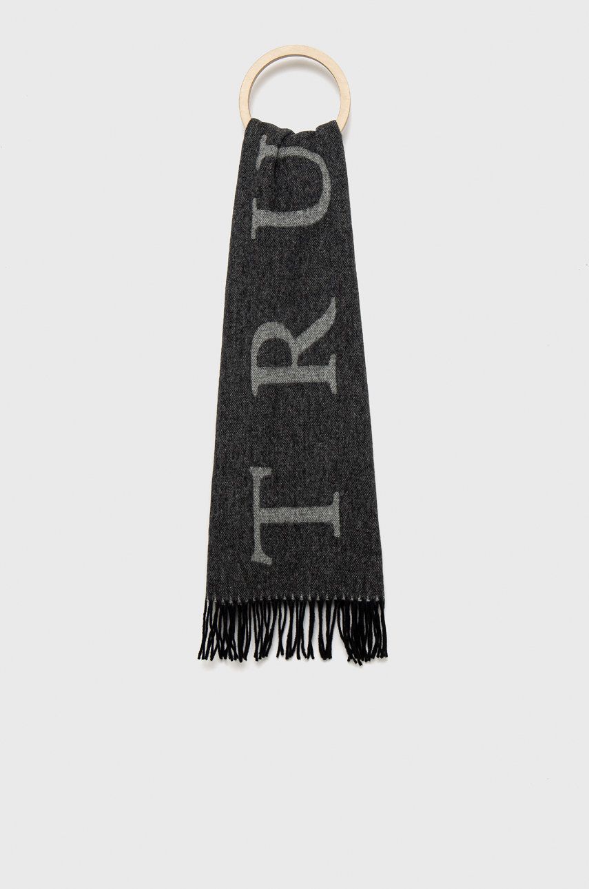 Trussardi szalik wełniany kolor czarny wzorzysty