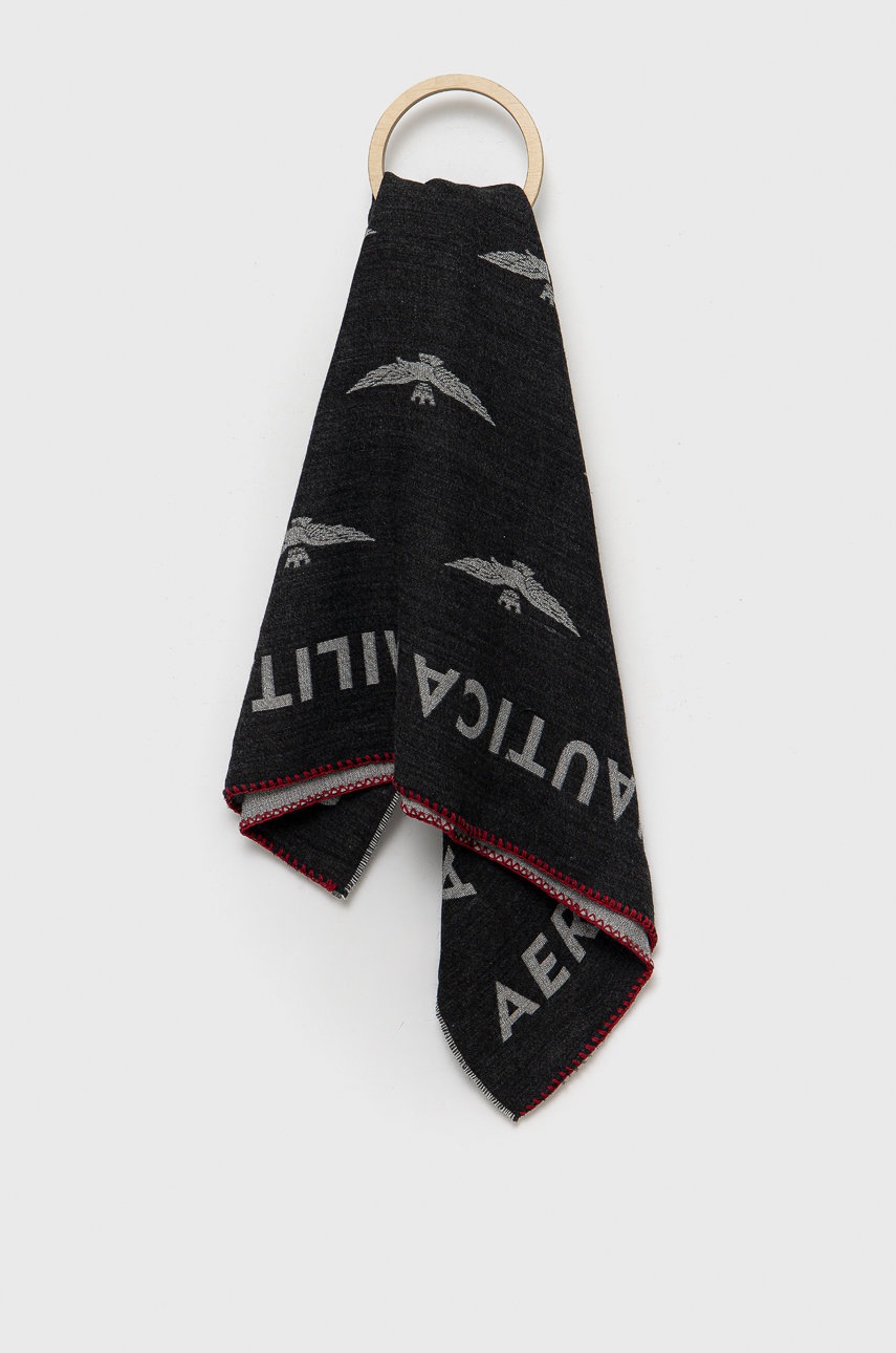

Тънък шал с вълна Aeronautica Militare в сиво с десен, Сив