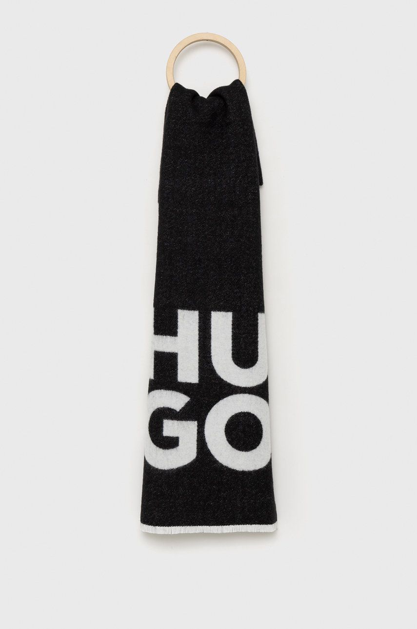 HUGO esarfa de lana culoarea negru, cu imprimeu Accesorii imagine promotii 2022