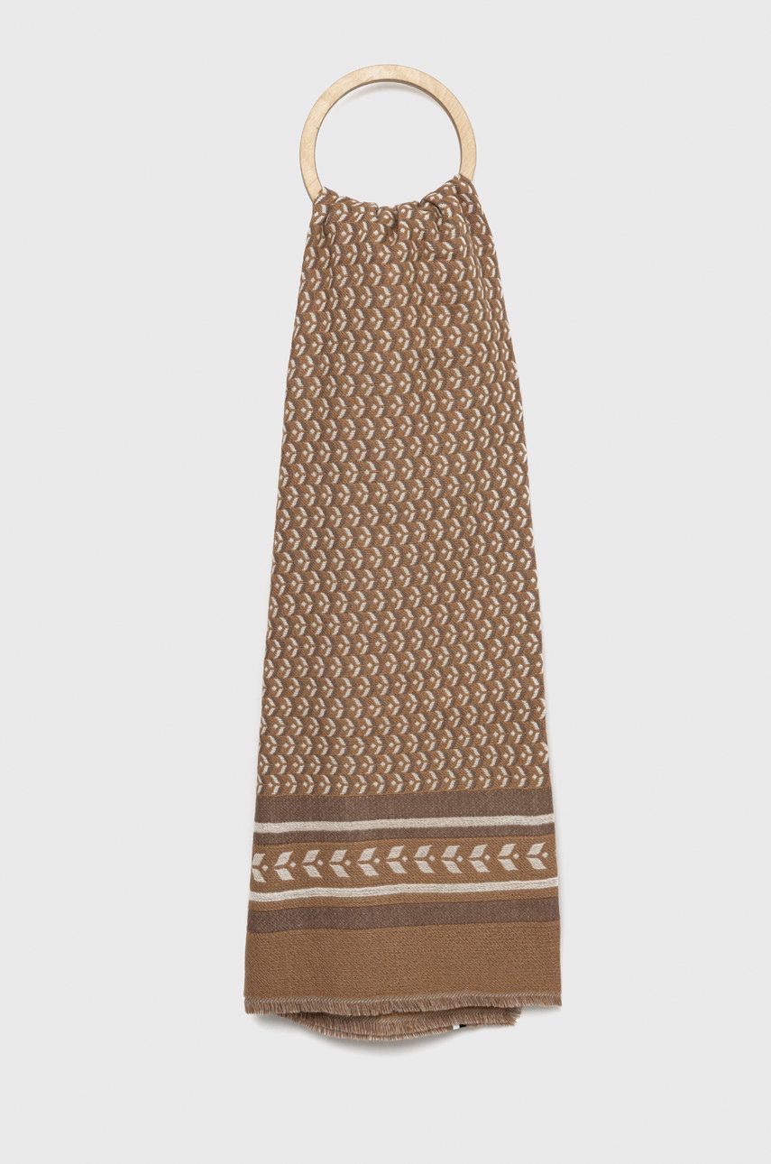 Vlněný šátek BOSS béžová barva - béžová -  60% Vlna
