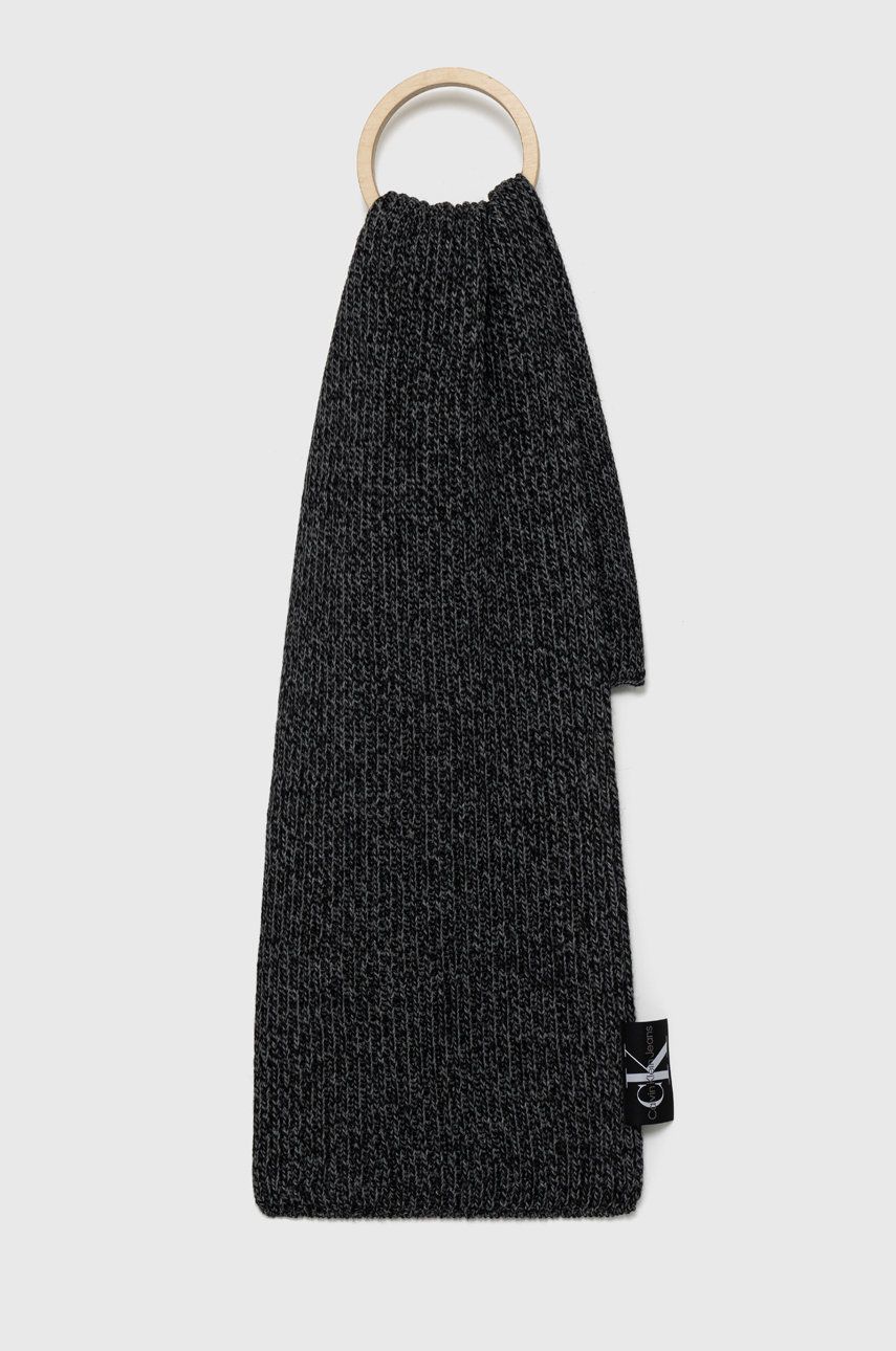 Šátek z vlněné směsi Calvin Klein Jeans černá barva, hladký - černá -  77% Akryl