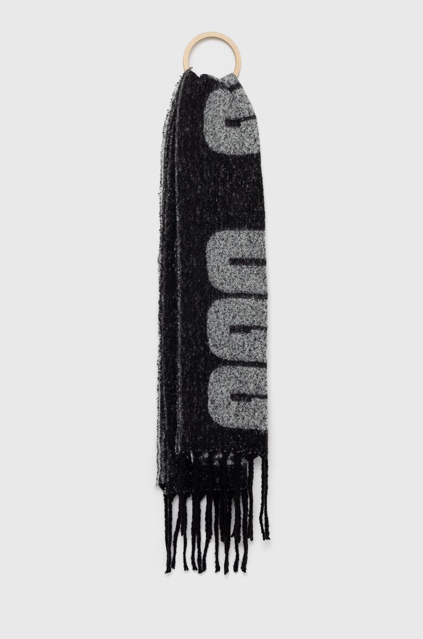 Šál UGG Woven dámsky, čierna farba, vzorovaný