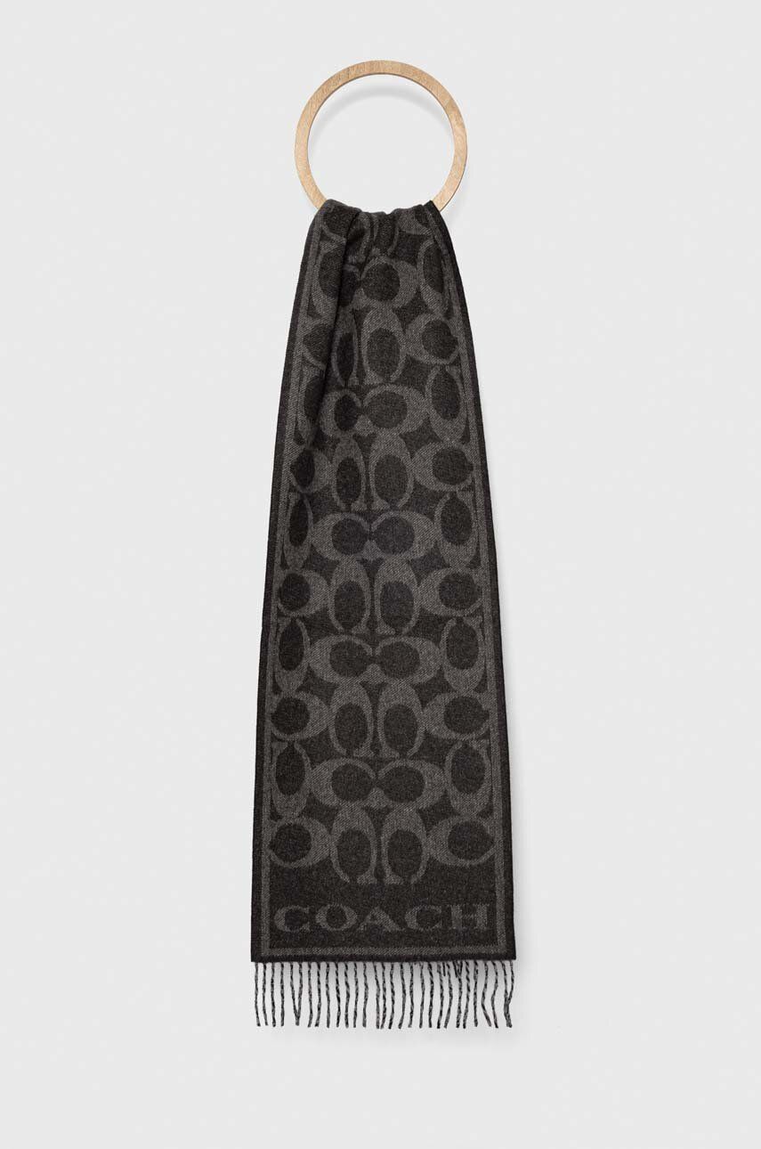 Kašmírový šátek Coach černá barva, vzorovaný
