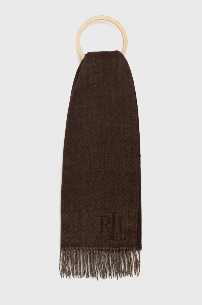Lauren Ralph Lauren szal wełniany kolor brązowy gładki