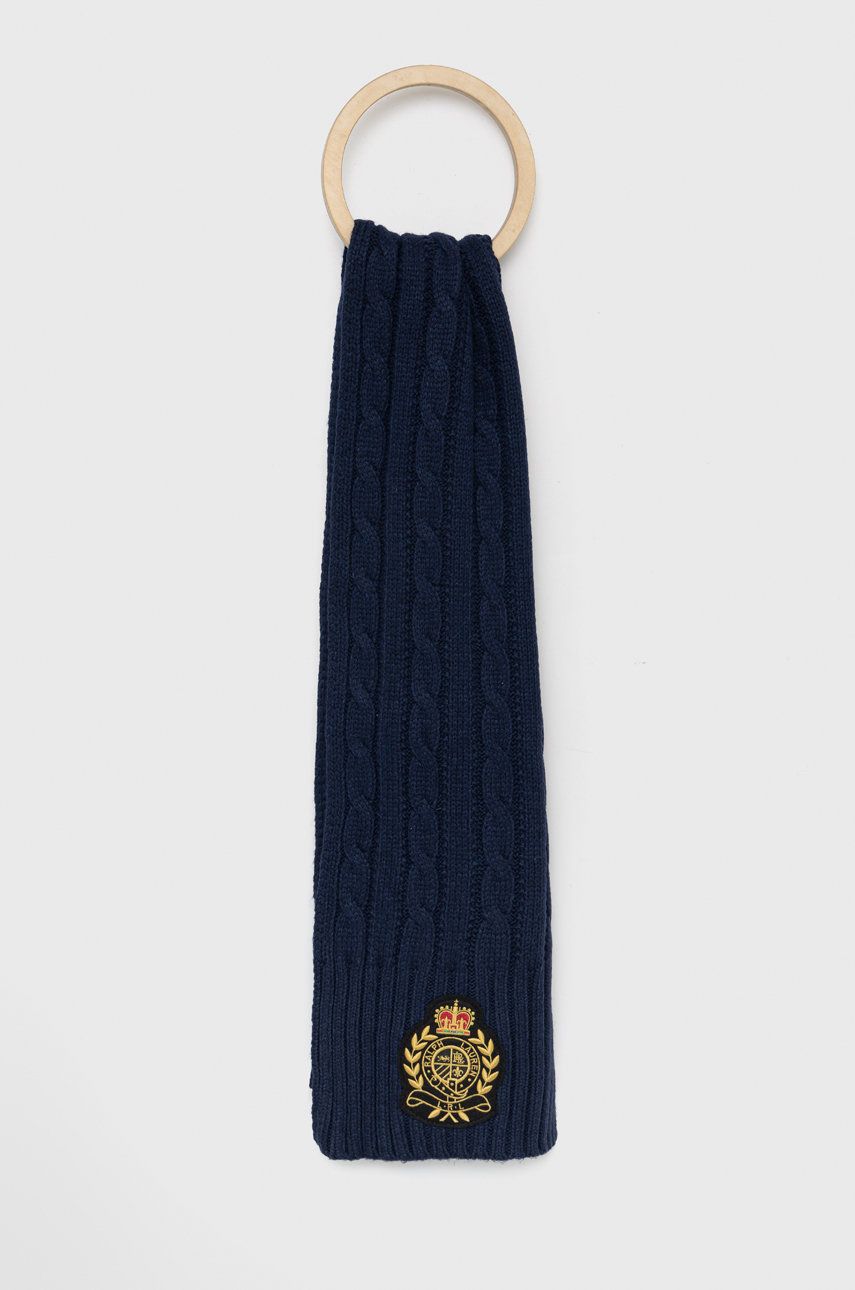 Levně Šátek z vlněné směsi Lauren Ralph Lauren tmavomodrá barva, hladký