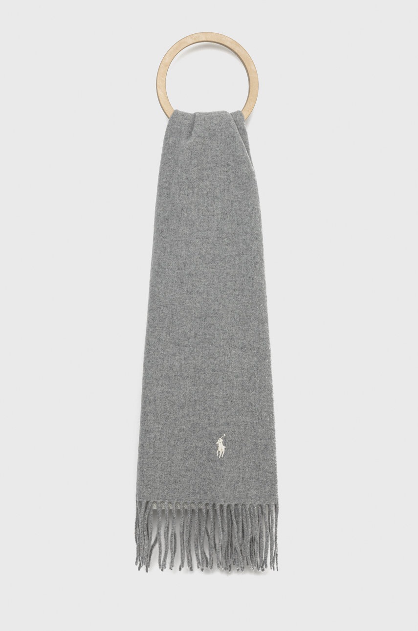

Вълнен шал Polo Ralph Lauren в сиво с десен, Сив