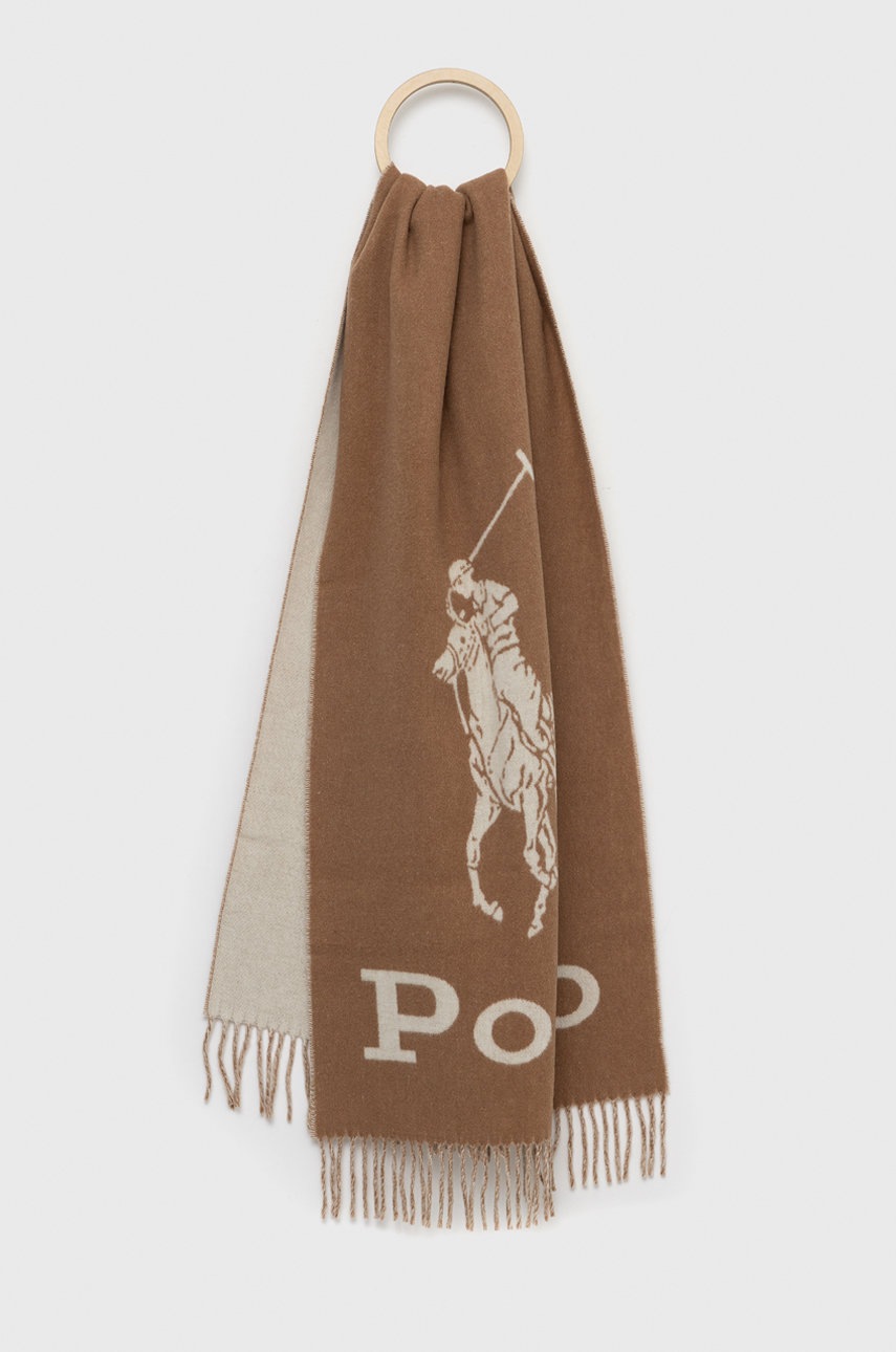 

Вълнен шал Polo Ralph Lauren в кафяво с десен, Кафяв