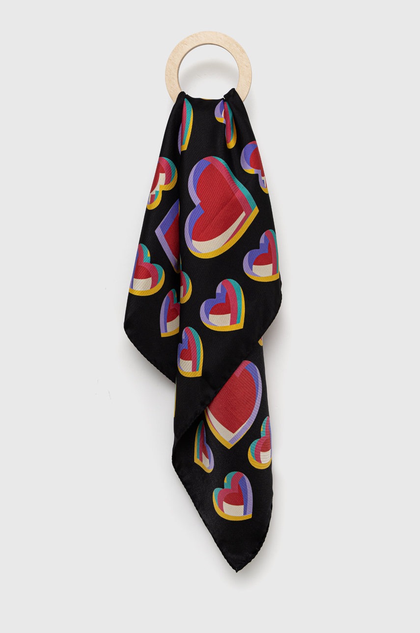 

Копринено шалче Moschino в черно с десен, Черен