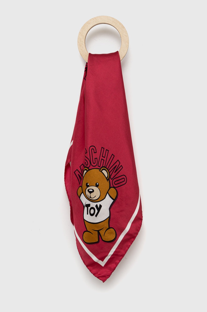 

Копринено шалче Moschino в розово с десен, Розов