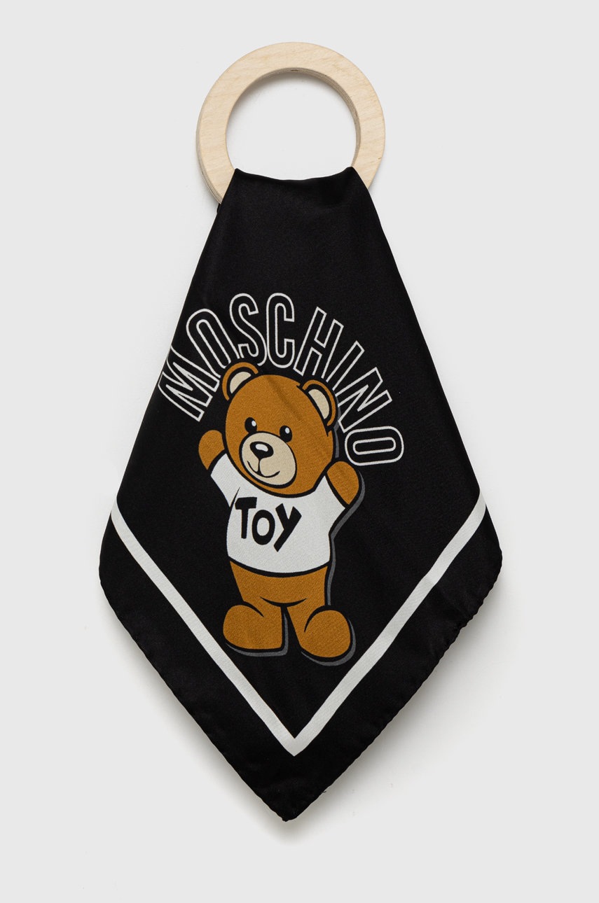 

Копринено шалче Moschino в черно с десен, Черен