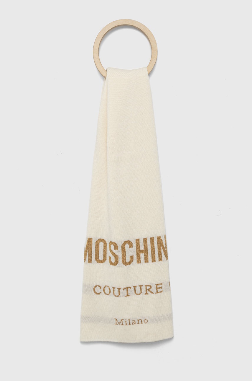 

Шал с вълна Moschino в бежово с десен, Бежов