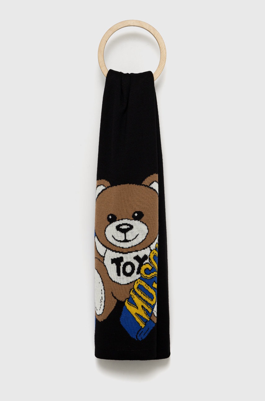 

Вълнен шал Moschino в черно с десен, Черен